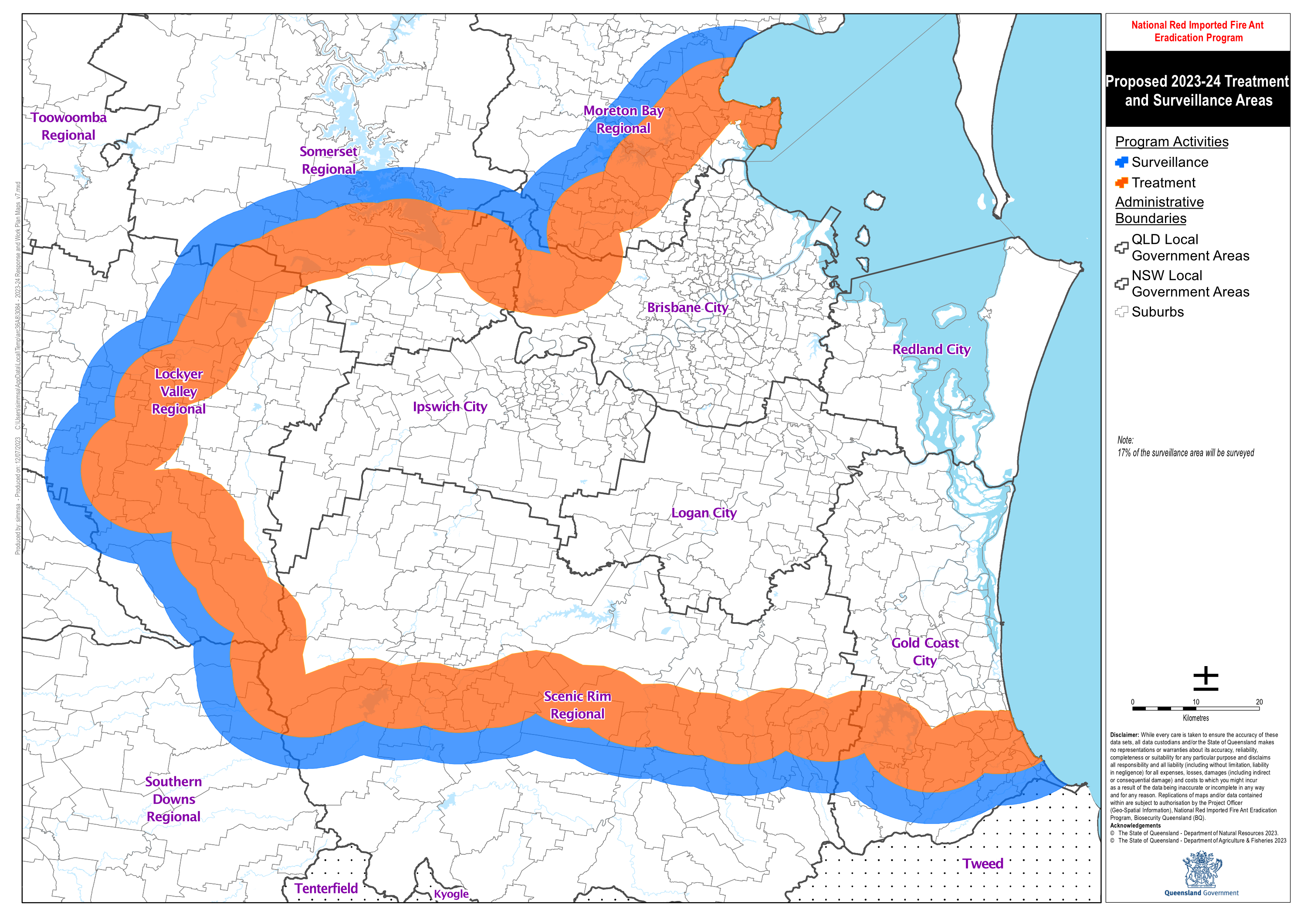 2022–2023 National Fire Ant Eradication Program treatment map 