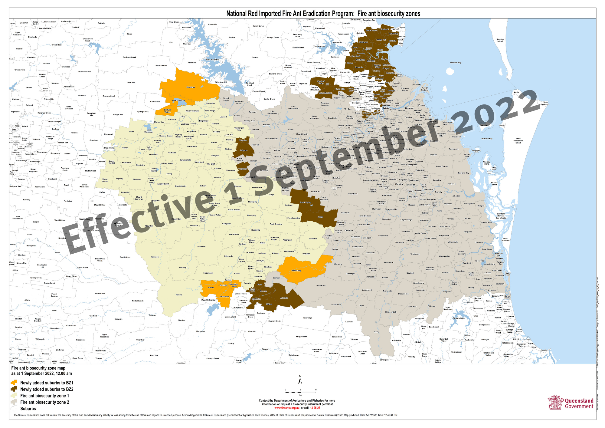 Fire ant biosecurity zones, changes are coming map, Effective 1 September 2022